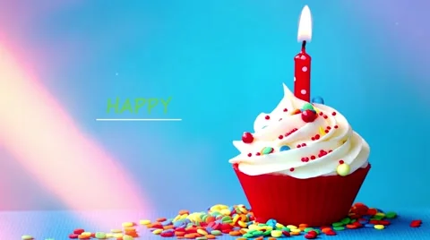 Congratulations on the birthday cake with candle Stock-Footage 62860384