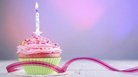 Congratulations on the birthday cake with candle Stock Footage 62860414