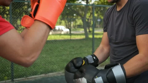 Congratulations to boxers with boxing gloves in front of boxing Stock Footage 141325914