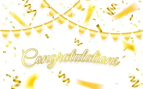 Congratulations. Celebration background  template with gold confetti and gold Stock Illustration