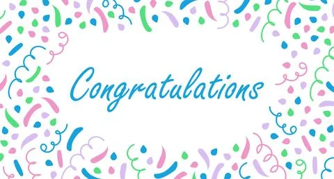 Congratulations in Confetti Frame. Explosion party poppers. Surprise fireworks Illustrazione stock