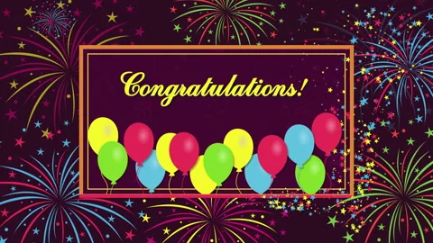 Congratulations with fireworks and balloons Stock Footage 90978217