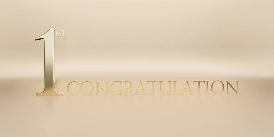 Congratulations on getting 1st place Trophy and victory podium background. 3d Stock Illustration