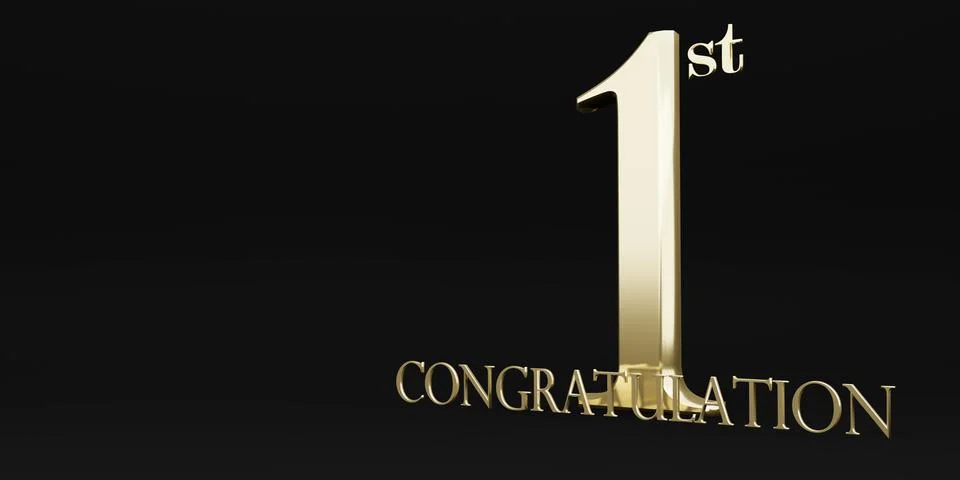 Congratulations on getting 1st place Trophy and victory podium background. 3d Illustrazione stock