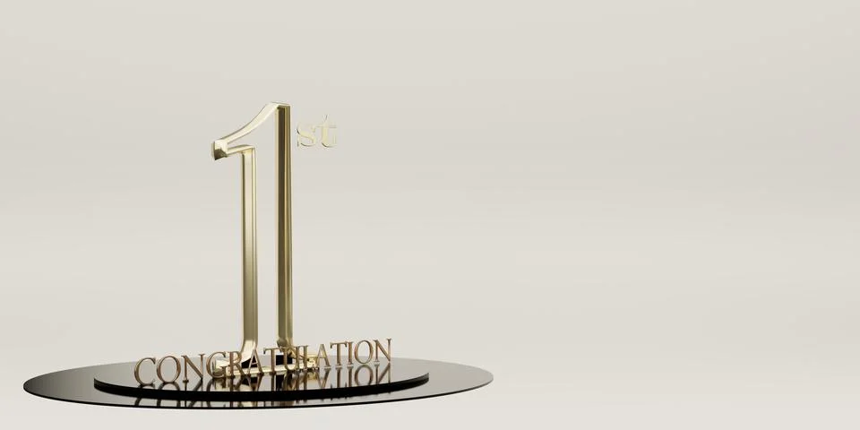 Congratulations on getting 1st place Trophy and victory podium background. 3d Illustrazione stock