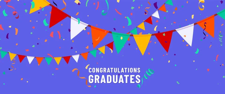 Congratulations graduates vector background. Congrats illustration with flag Illustrazione stock