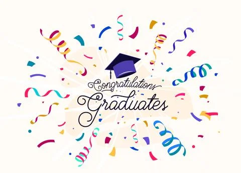 Congratulations graduates vector background. Congrats illustration with confetti Stock Illustration