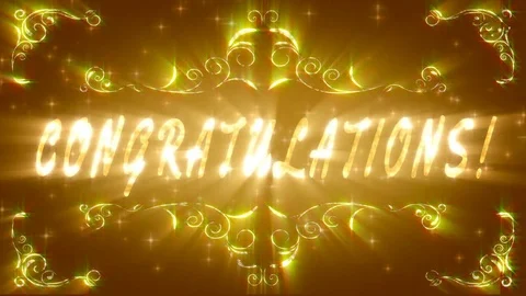 Congratulations greeting shining text with sparkling stars and baroque ornament Vídeo Stock 82295796