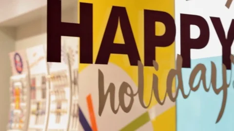 Congratulations Happy Christmas on a window pane.  Stock Footage 70074185