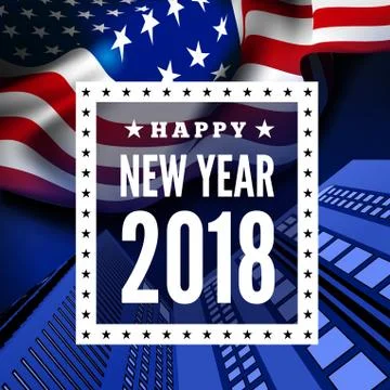 Congratulations on the new 2018 against the background of the United States flag Stock Illustration