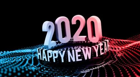 Congratulations on the New Year 2020 in technostyle. Rounded 3D text with HUD Stock Illustration