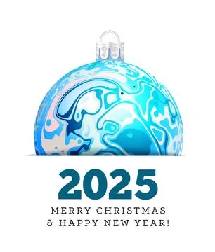 Congratulations on the New Year 2025 on the background of Christmas tree ba.. Stock Illustration