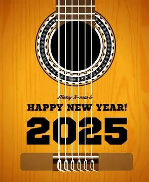Congratulations on the new year 2025. Classical acoustic guitar close-up. V.. Stock Illustration