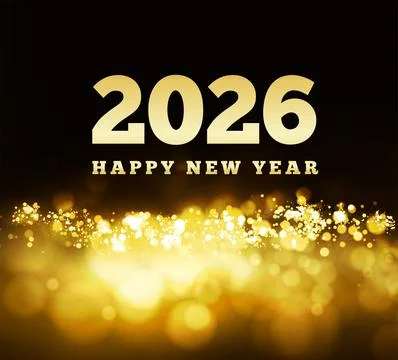 Congratulations on the New Year 2026 on the background of golden sparkles. .. Stock Illustration