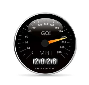 Congratulations on the New Year 2026 on the background of the speedometer c.. Stock Illustration