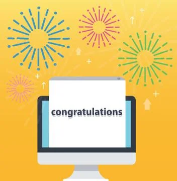 Congratulations pop up on screen computer Stock Illustration