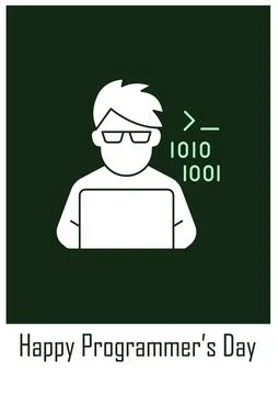 Congratulations to programmers greeting card with glyph icon element Stock-Illustration