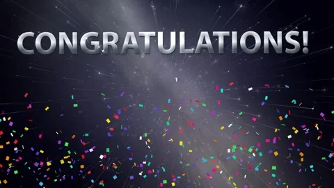 Congratulations Text Animation with Confetti and Drifting Stars in Night Sky Stock Footage 341842441