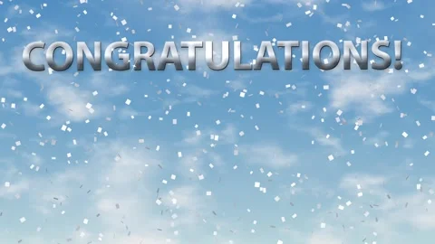 Congratulations Text with Silver Confetti Falling Over Cloudy Blue Sky Stock Footage 341537357