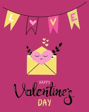 Congratulations on Valentine's day. Envelope with heart Stock Illustration