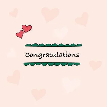 Congratulations vector card, pink color with hearts Stock Illustration