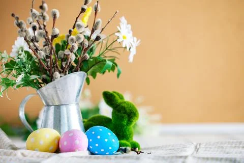 Congratulatory easter background. Background with copy space. Selective focus Stock Photos