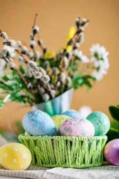 Congratulatory easter background. Background with copy space. Selective focus Foto stock