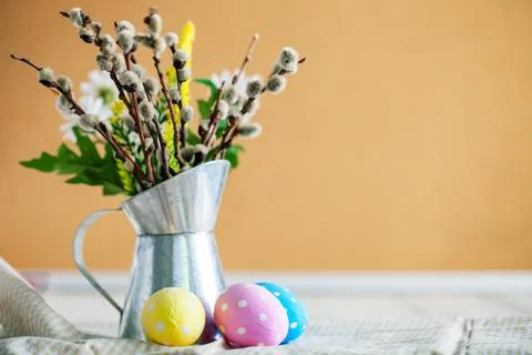 Congratulatory easter background. Background with copy space. Selective focus Foto stock