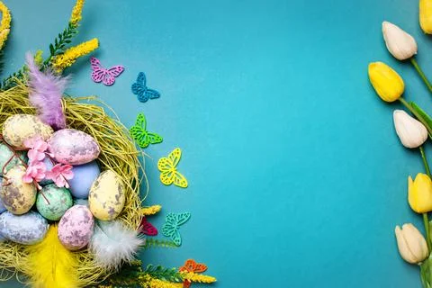 Congratulatory easter background. Background with copy space. Selective focus Foto stock