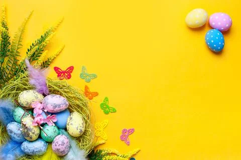 Congratulatory easter background. Background with copy space. Selective focus Foto stock