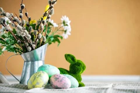 Congratulatory easter background. Background with copy space. Selective focus Foto stock