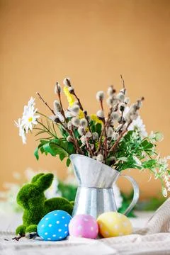 Congratulatory easter background. Background with copy space. Selective focus Foto stock