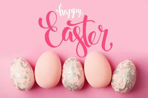 Congratulatory easter background. Easter eggs and flowers. Selective focus. Top Stock Photos