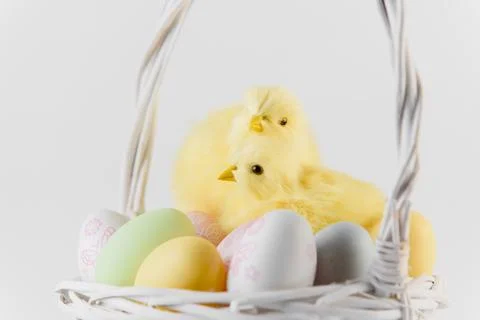 Congratulatory easter background. Easter eggs and flowers. Happy Easter. Foto stock