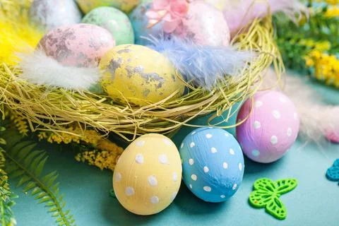 Congratulatory easter background. Selective focus. Horizontal. Stock Photos