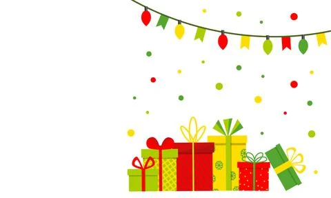 Congratulatory poster with different gift boxes Stock Illustration