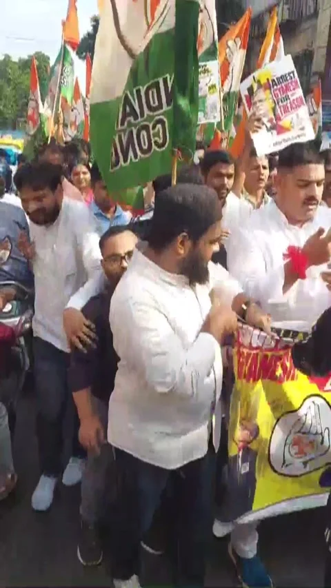 Congress party demanding Ganesh Kumar resignation Stock Footage 346612561