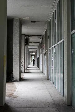 Conic projection building corridor gray colors background Stock Photos