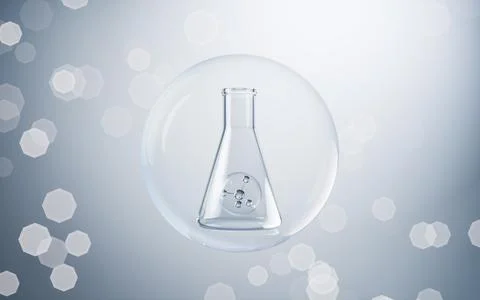 Conical flask with blue background, 3d rendering. Illustrazione stock