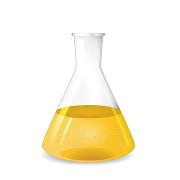 Conical flask with chemical colored solution and  bubbles Stock Illustration
