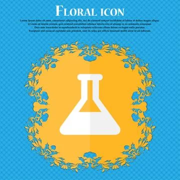 Conical Flask . Floral flat design on a blue abstract background with place f Stock Illustration