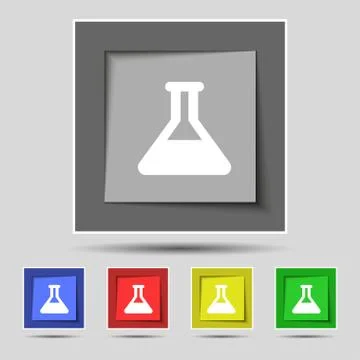 Conical Flask icon sign on the original five colored buttons. Vector Stock Illustration