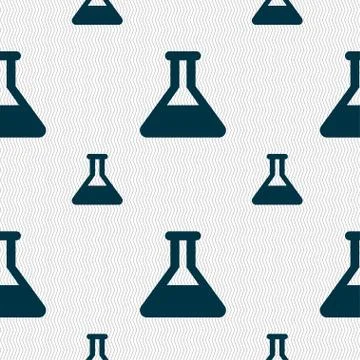 Conical Flask icon sign. Seamless pattern with geometric texture. Vector Stock Illustration