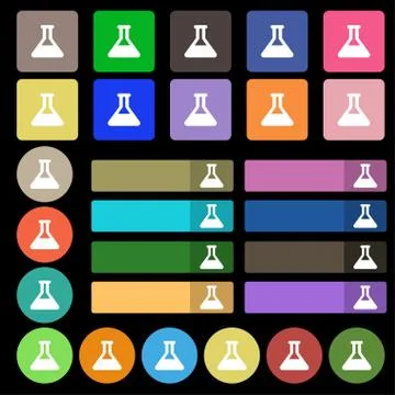 Conical Flask  icon sign. Set from twenty seven multicolored flat buttons. Ve Illustrazione stock