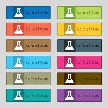 Conical Flask icon sign. Set of twelve rectangular, colorful, beautiful, high-qu Illustrazione stock