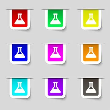 Conical Flask icon sign. Set of multicolored modern labels for your design. Stock Illustration