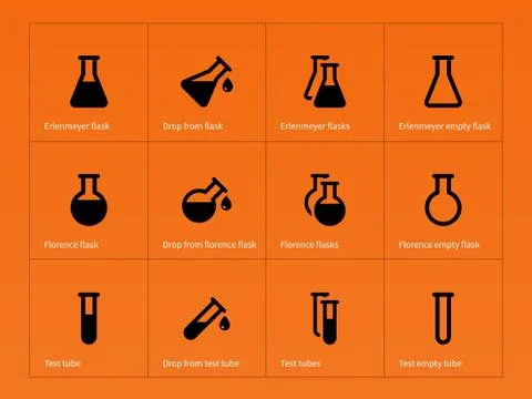 Conical flasks icons on orange background Stock Illustration