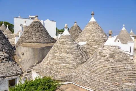 Conical rooftop sof the trullis in Alberobello Stock Photos