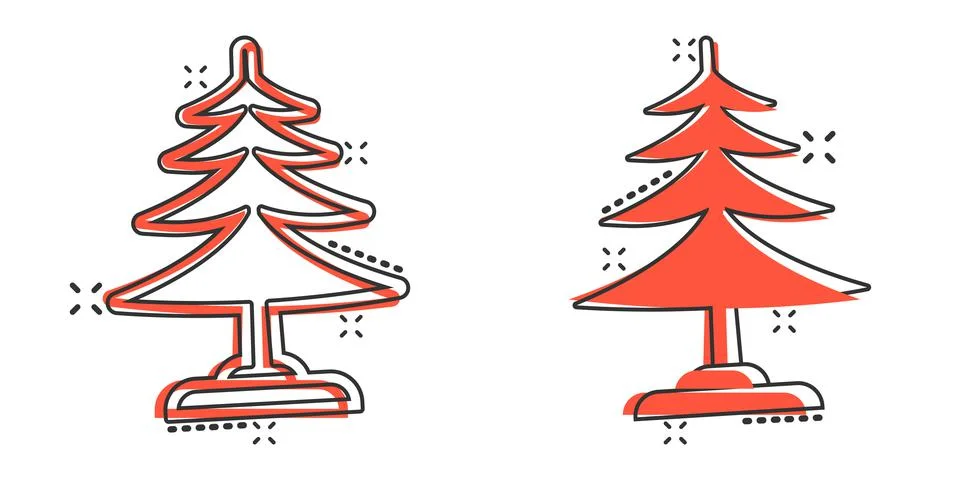 Conifer tree icon in comic style. Fir flora cartoon vector illustration on wh Stock Illustration