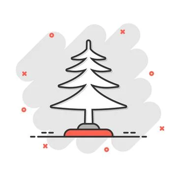 Conifer tree icon in comic style. Fir flora cartoon vector illustration on .. Stock Illustration